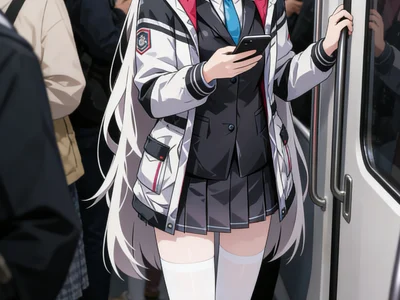 在地铁上对着白丝jc出手了